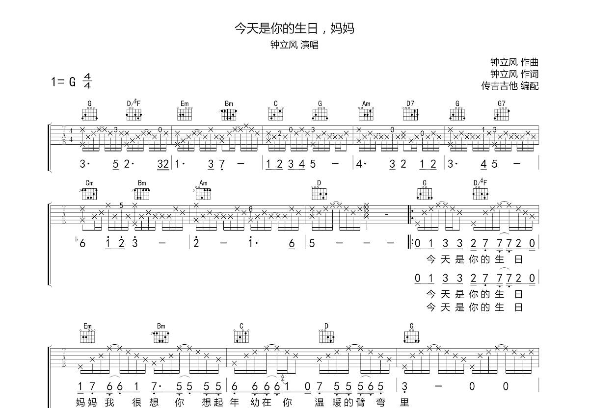 今天是你的生日妈妈吉他谱预览图