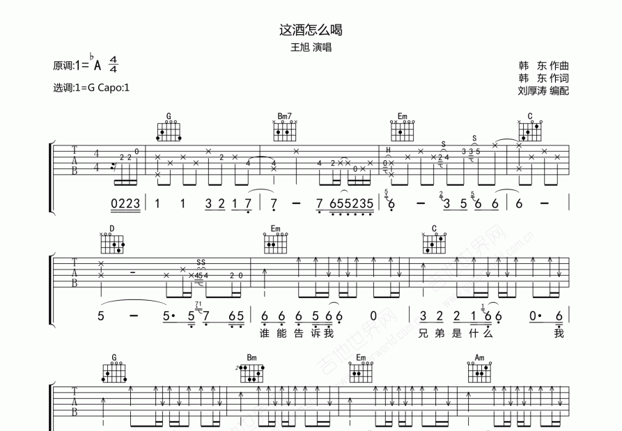 这酒怎么喝吉他谱预览图