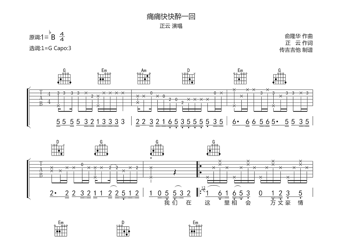 痛痛快快醉一回吉他谱预览图