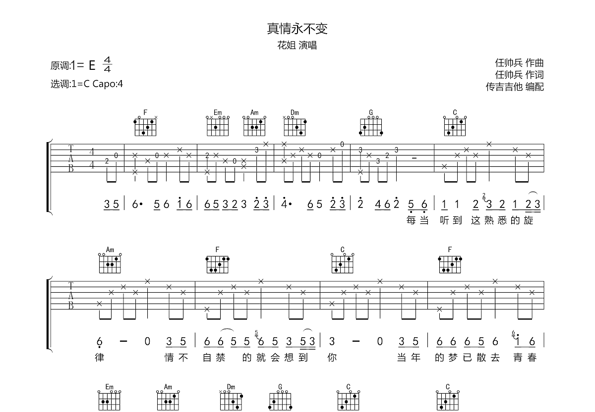 真情永不变吉他谱预览图