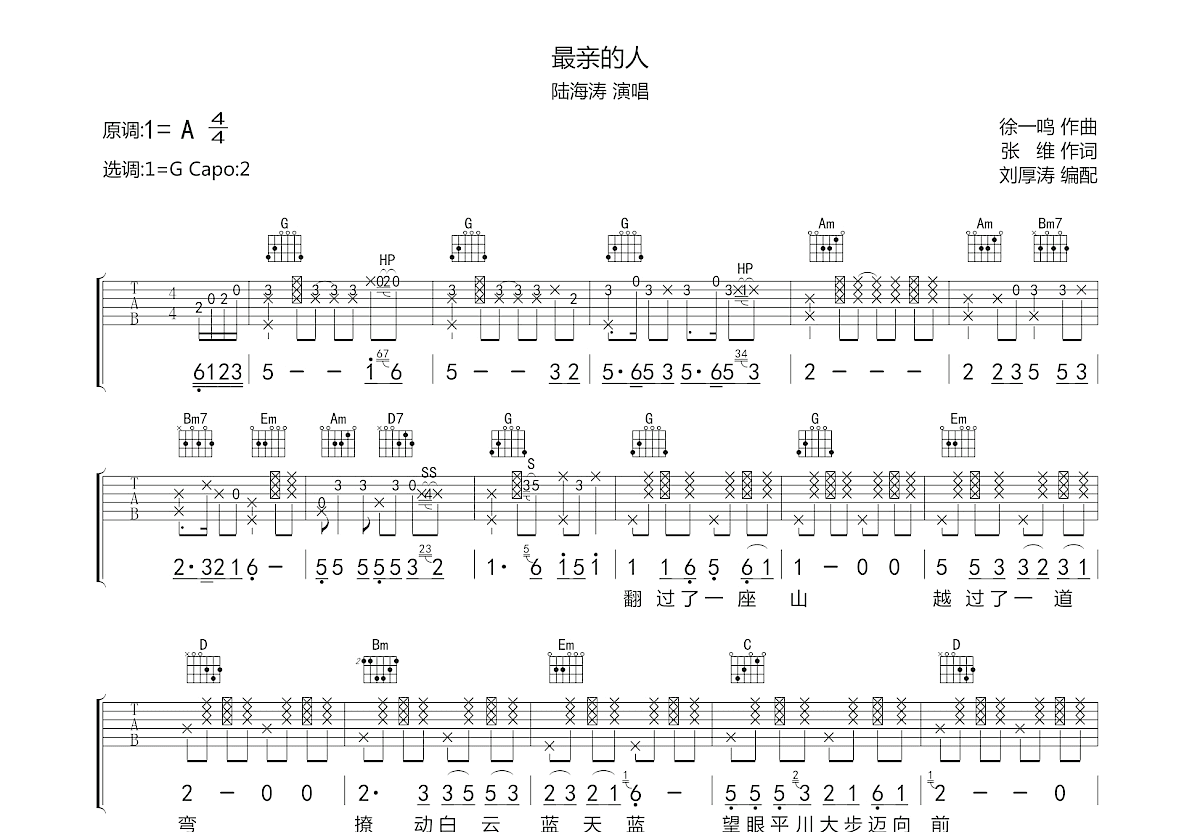 最亲的人吉他谱预览图
