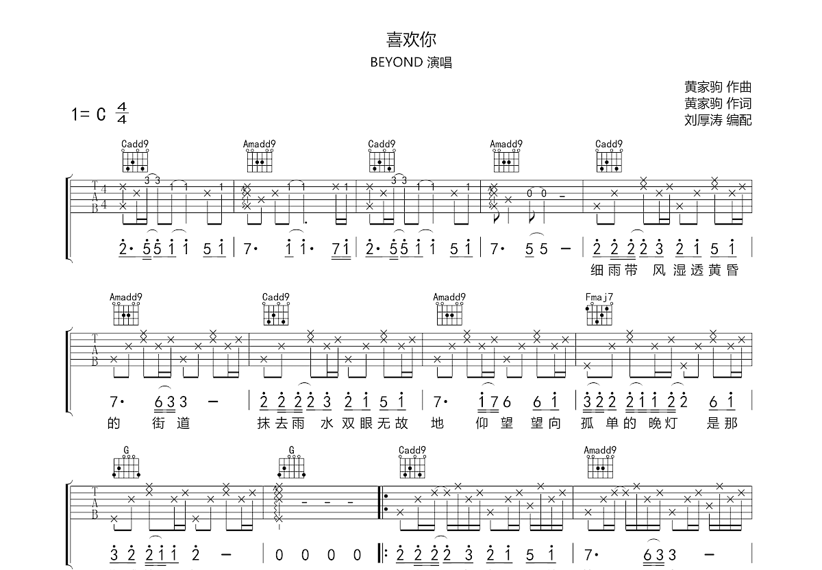 喜欢你吉他谱预览图