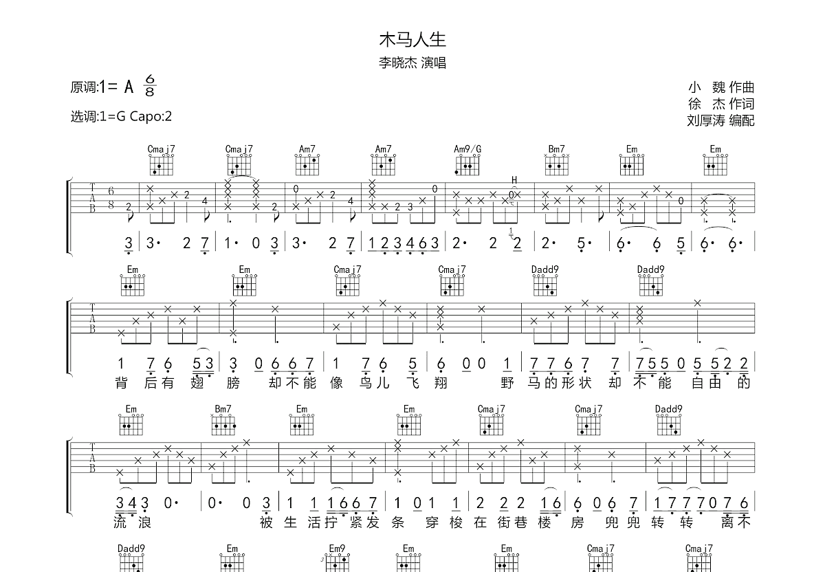 木马人生吉他谱预览图