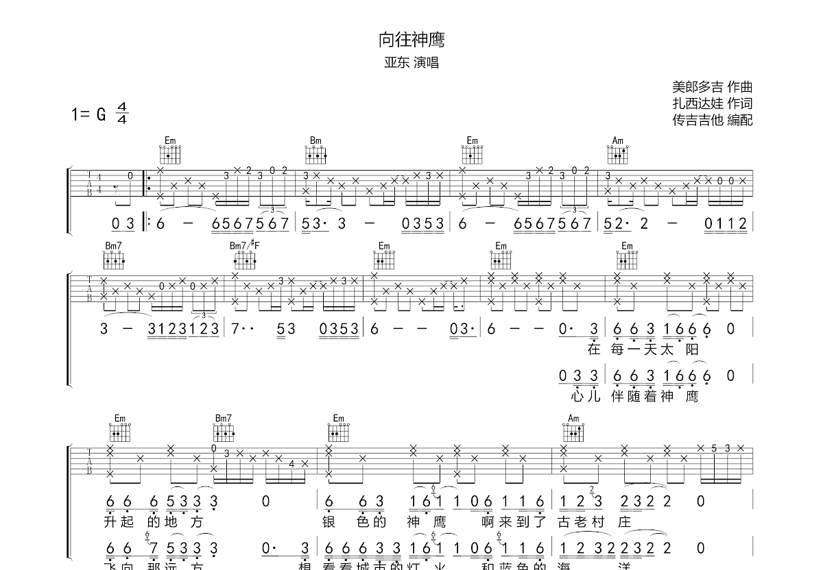 向往神鹰吉他谱预览图