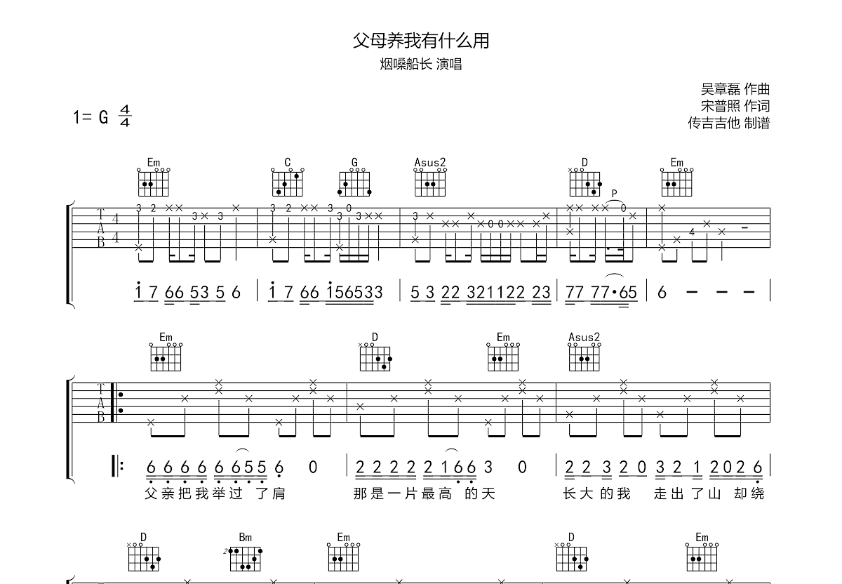 父母养我有什么用吉他谱预览图