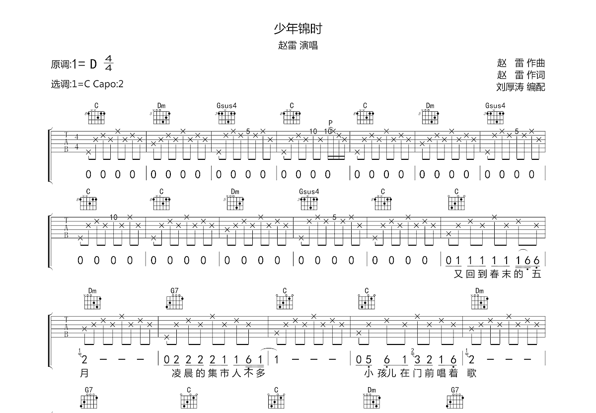 少年锦时吉他谱预览图