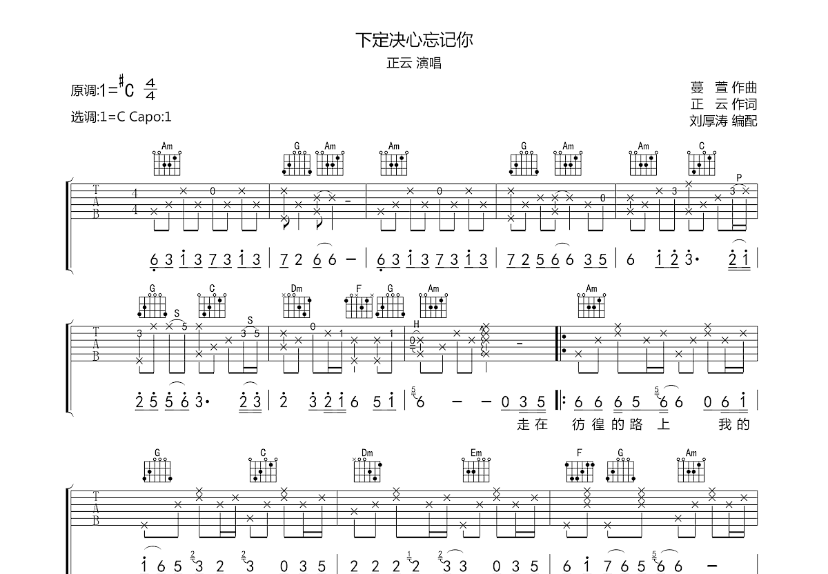 下定决心忘记你吉他谱预览图