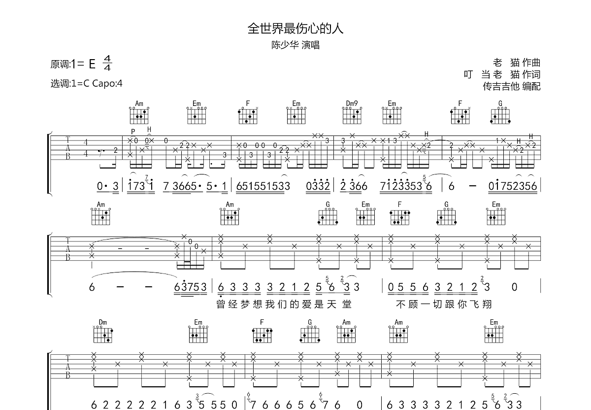 全世界最伤心的人吉他谱预览图