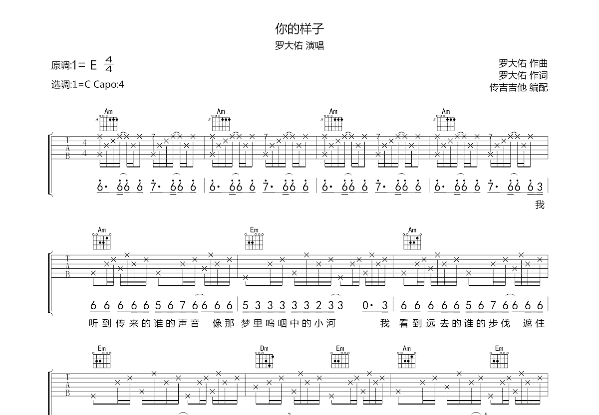 你的样子吉他谱预览图