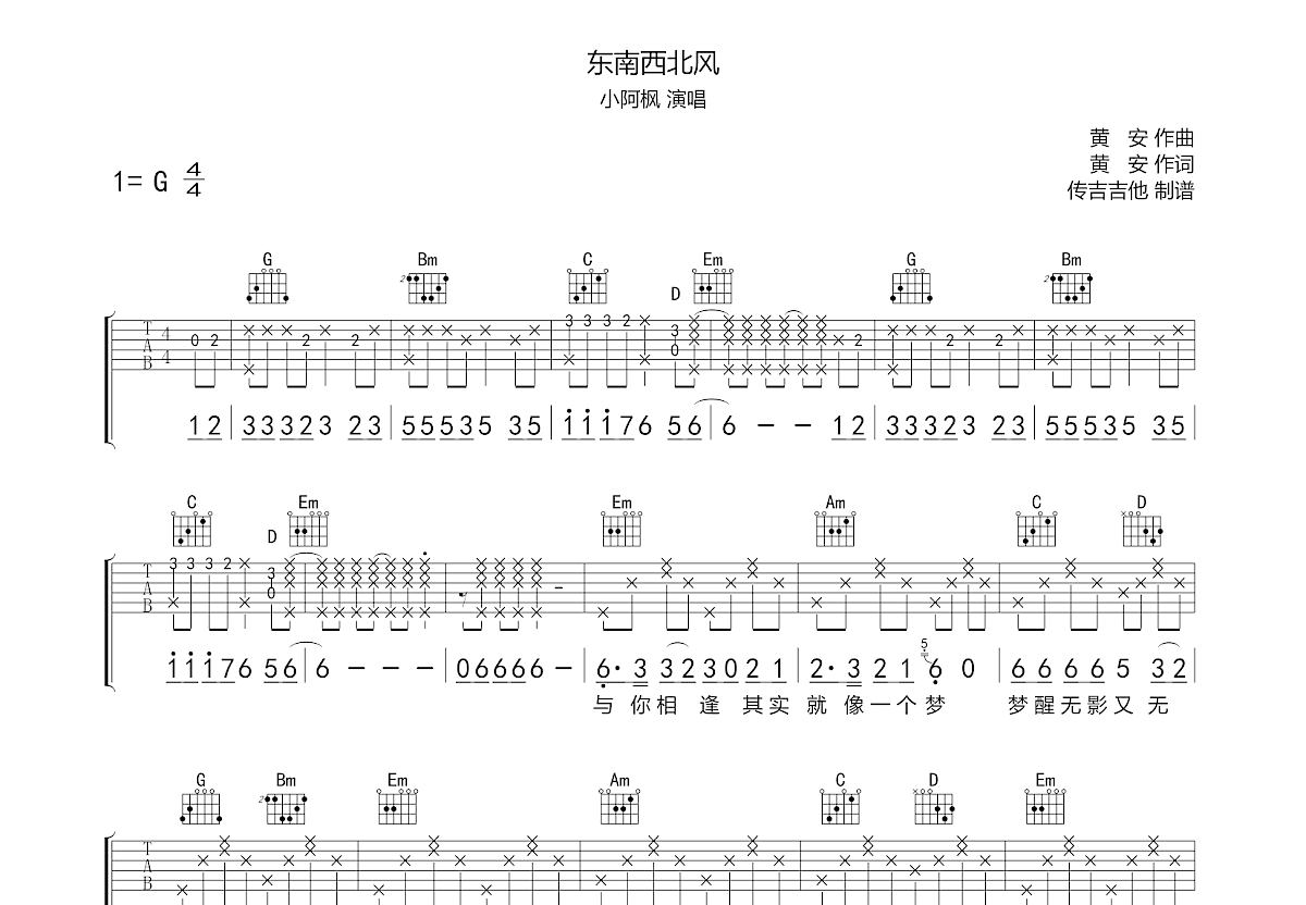 东南西北风吉他谱预览图