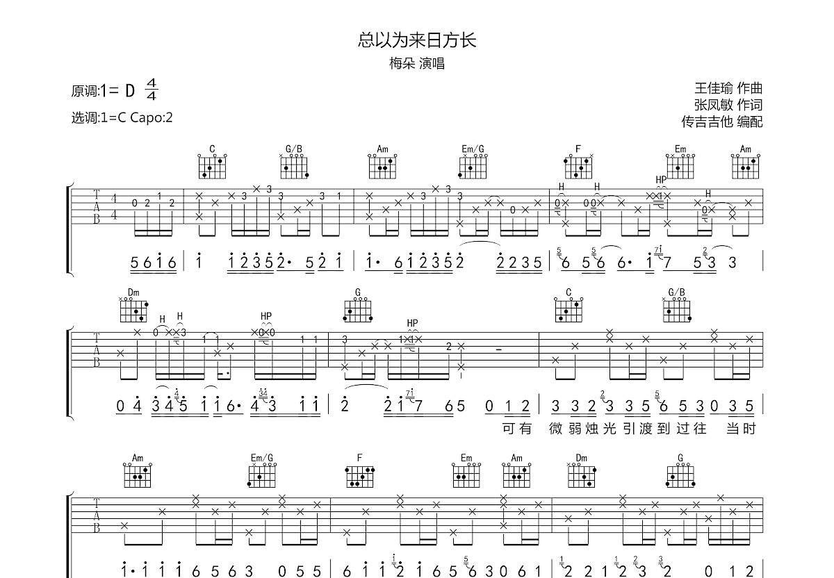 总以为来日方长吉他谱预览图