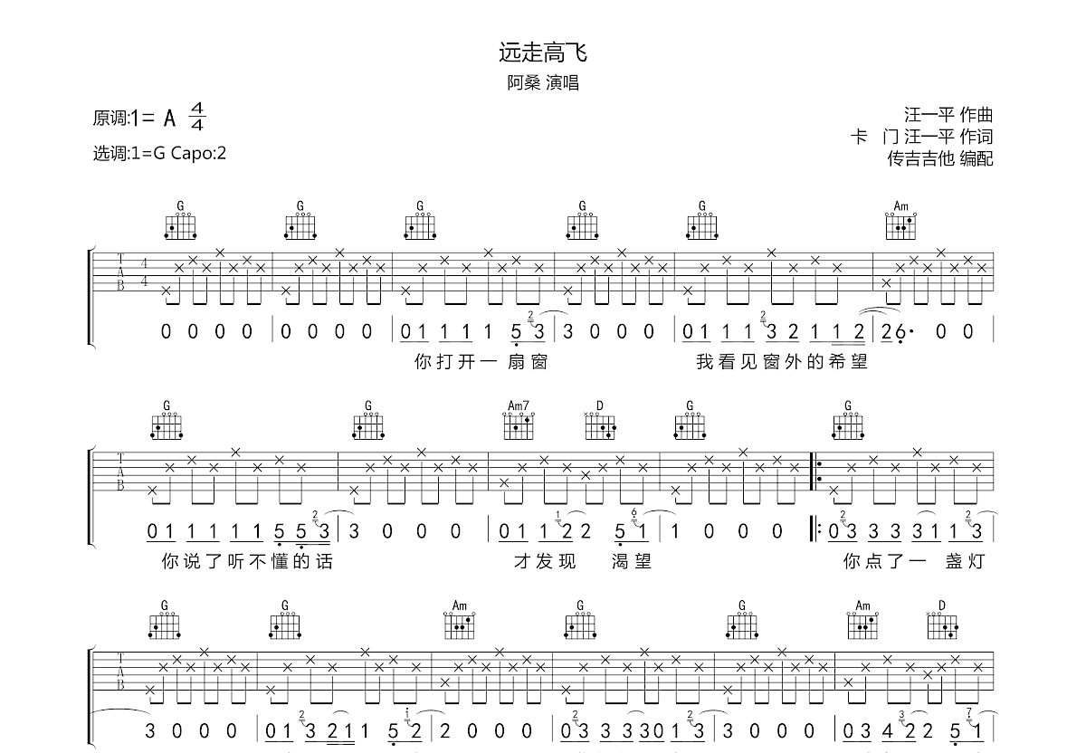 远走高飞吉他谱预览图
