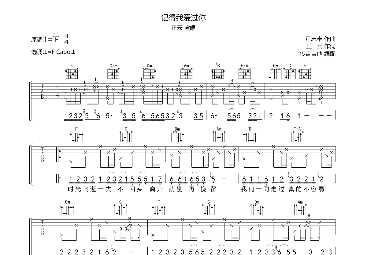 记得我爱过你吉他谱预览图