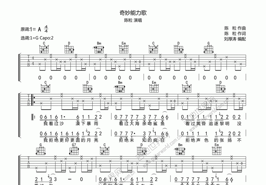 奇妙能力歌吉他谱预览图