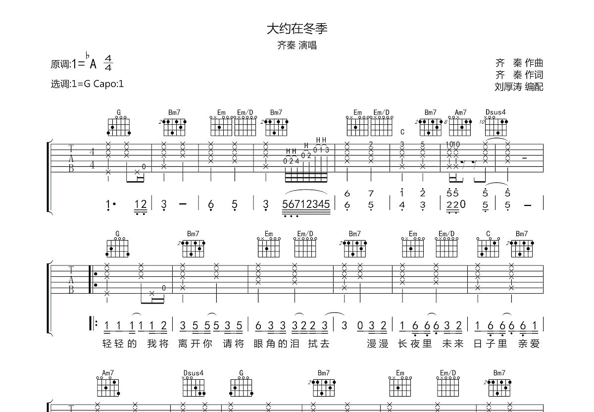 大约在冬季吉他谱预览图