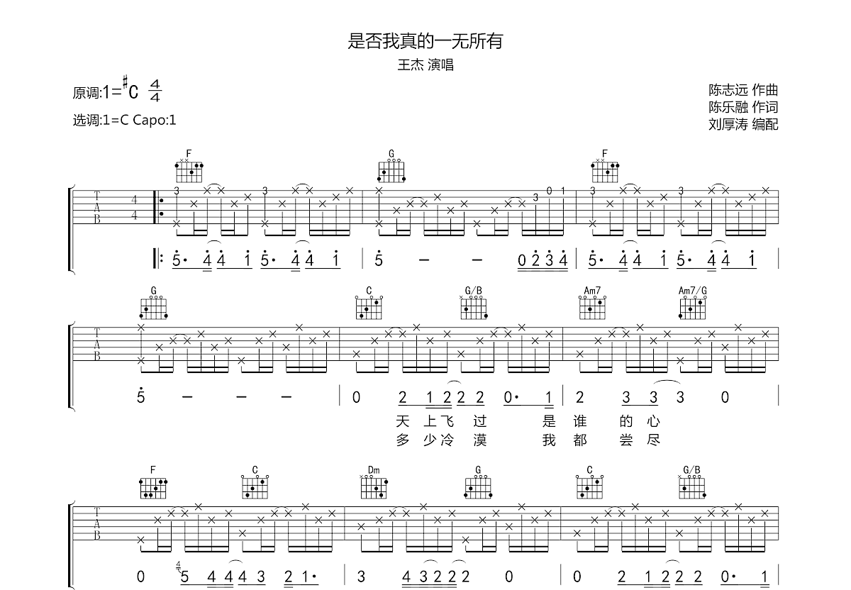是否我真的一无所有吉他谱预览图