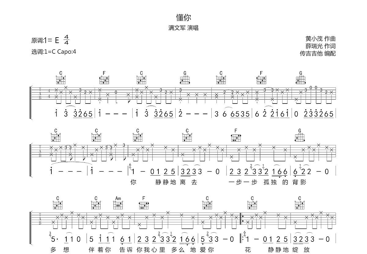 懂你吉他谱预览图