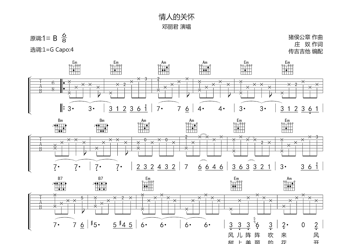 情人的关怀吉他谱预览图