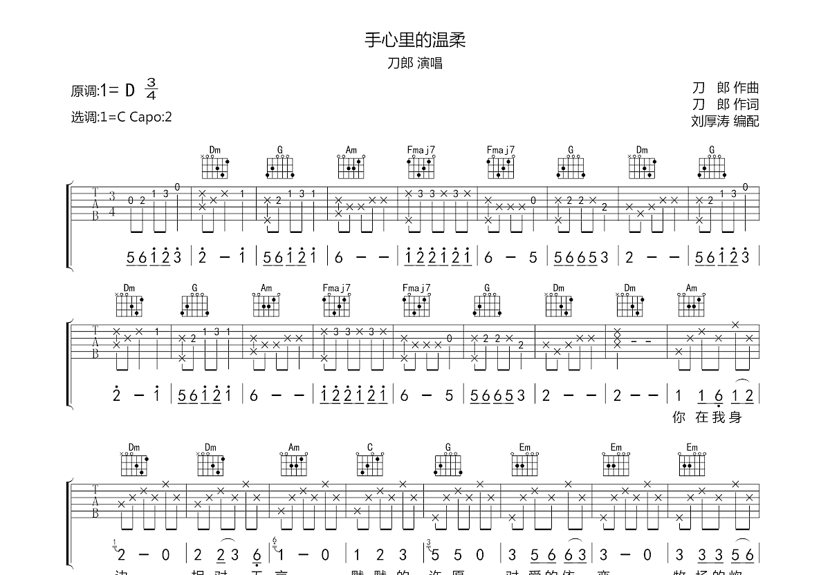 手心里的温柔吉他谱预览图