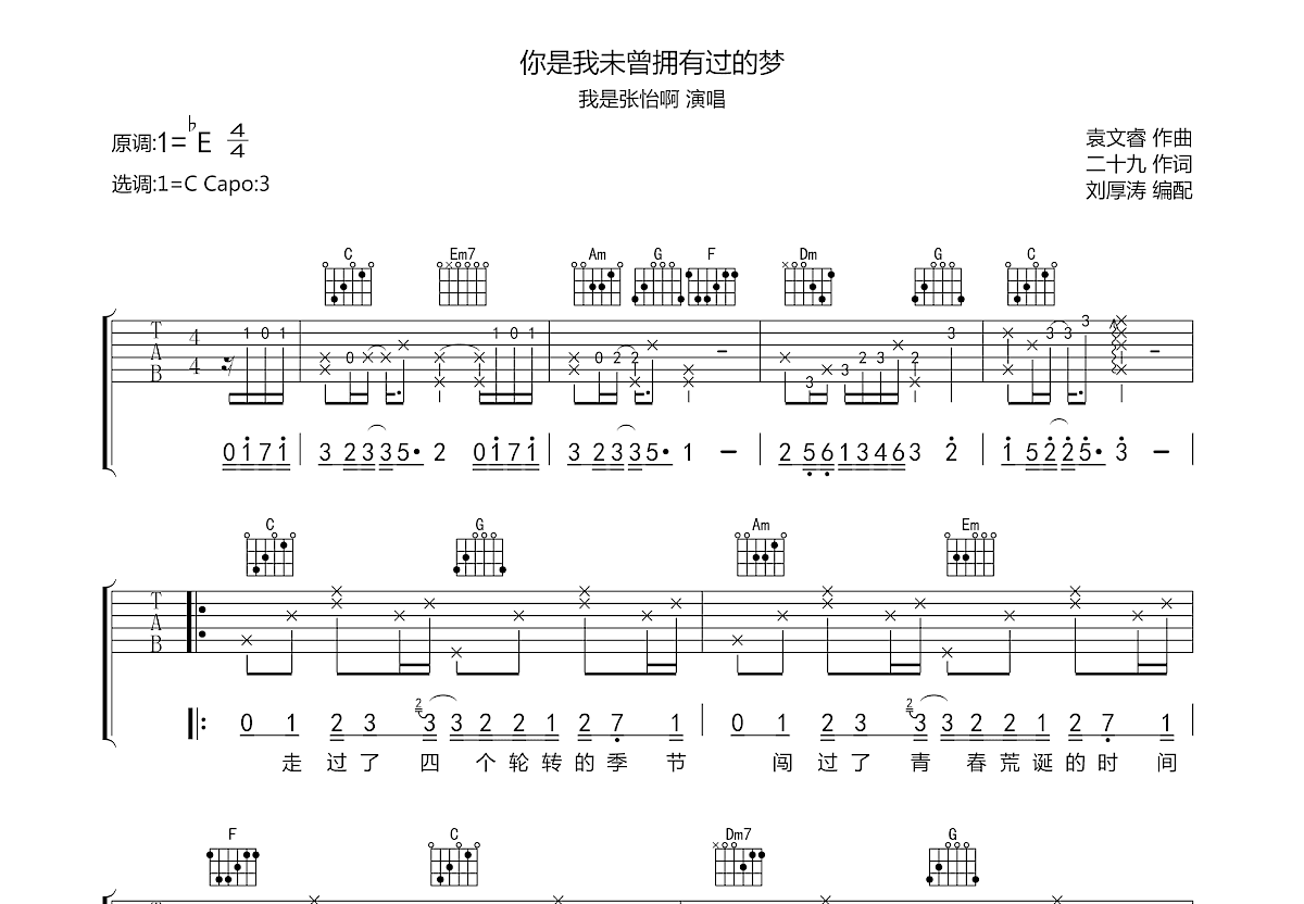 你是我未曾拥有过的梦吉他谱预览图