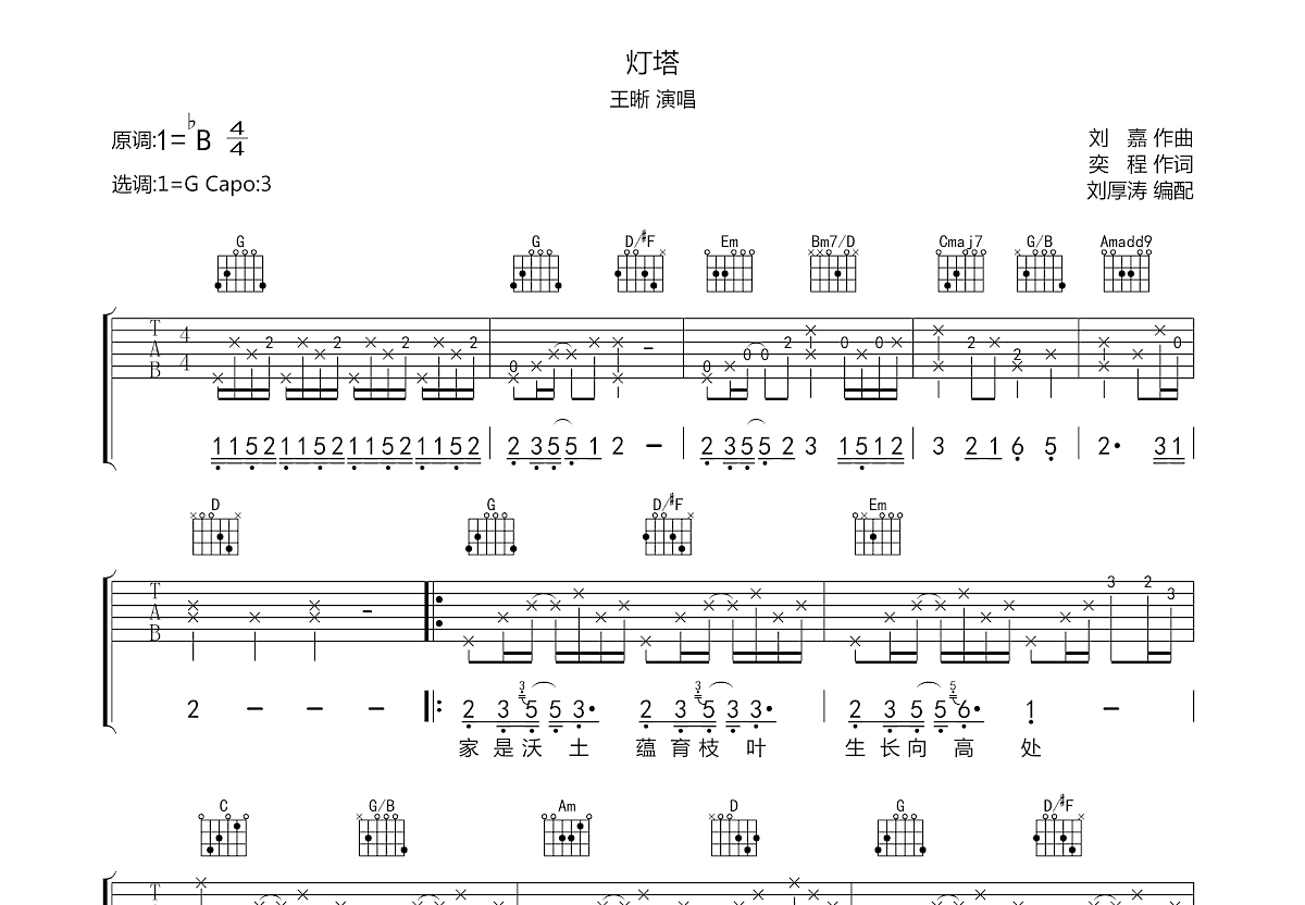 灯塔吉他谱预览图