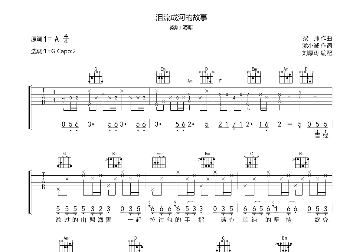 泪流成河的故事吉他谱预览图