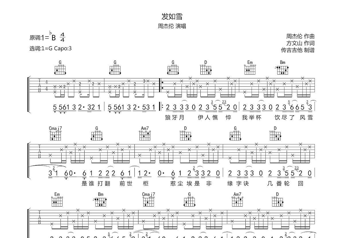 发如雪吉他谱预览图