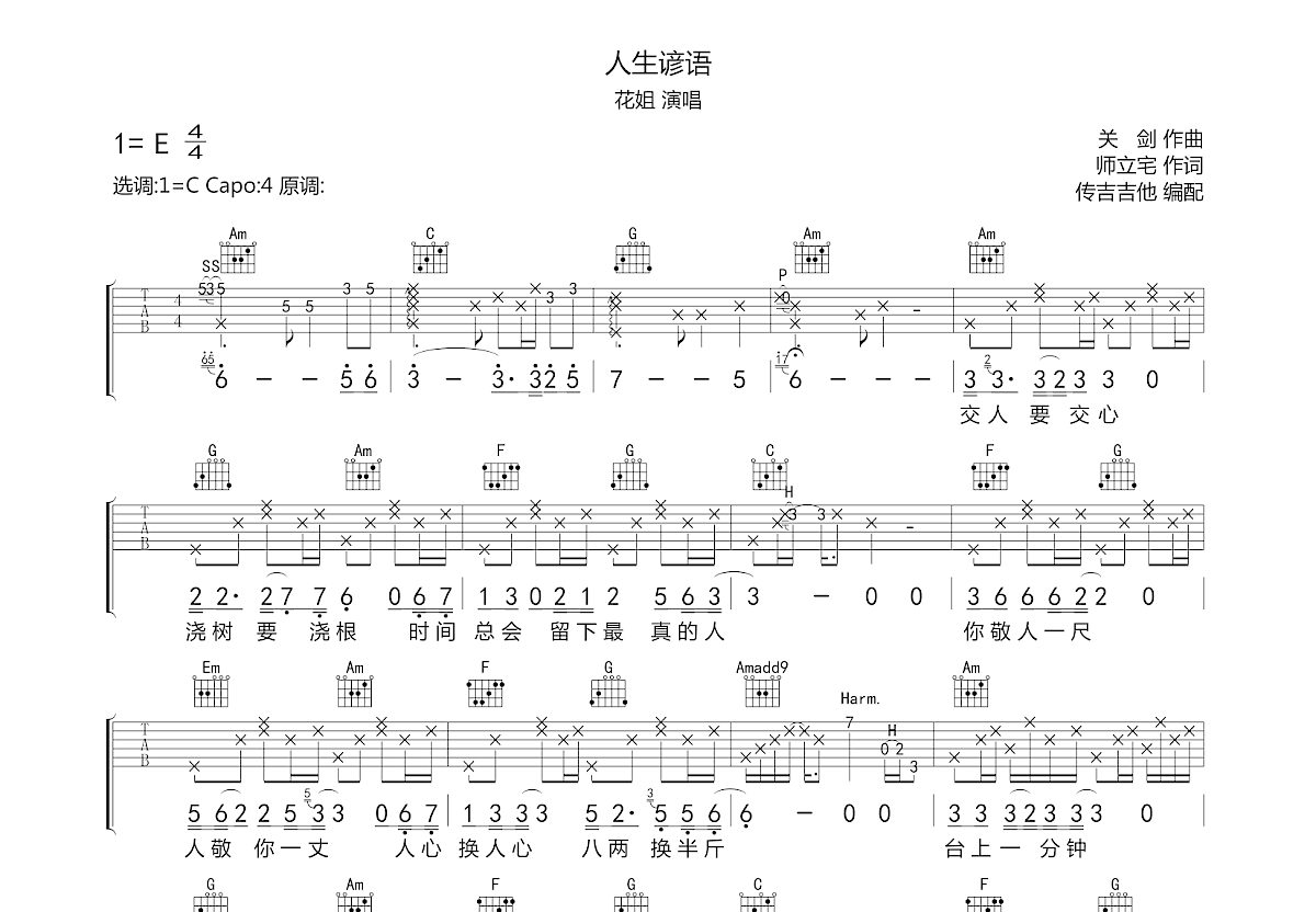 人生谚语吉他谱预览图