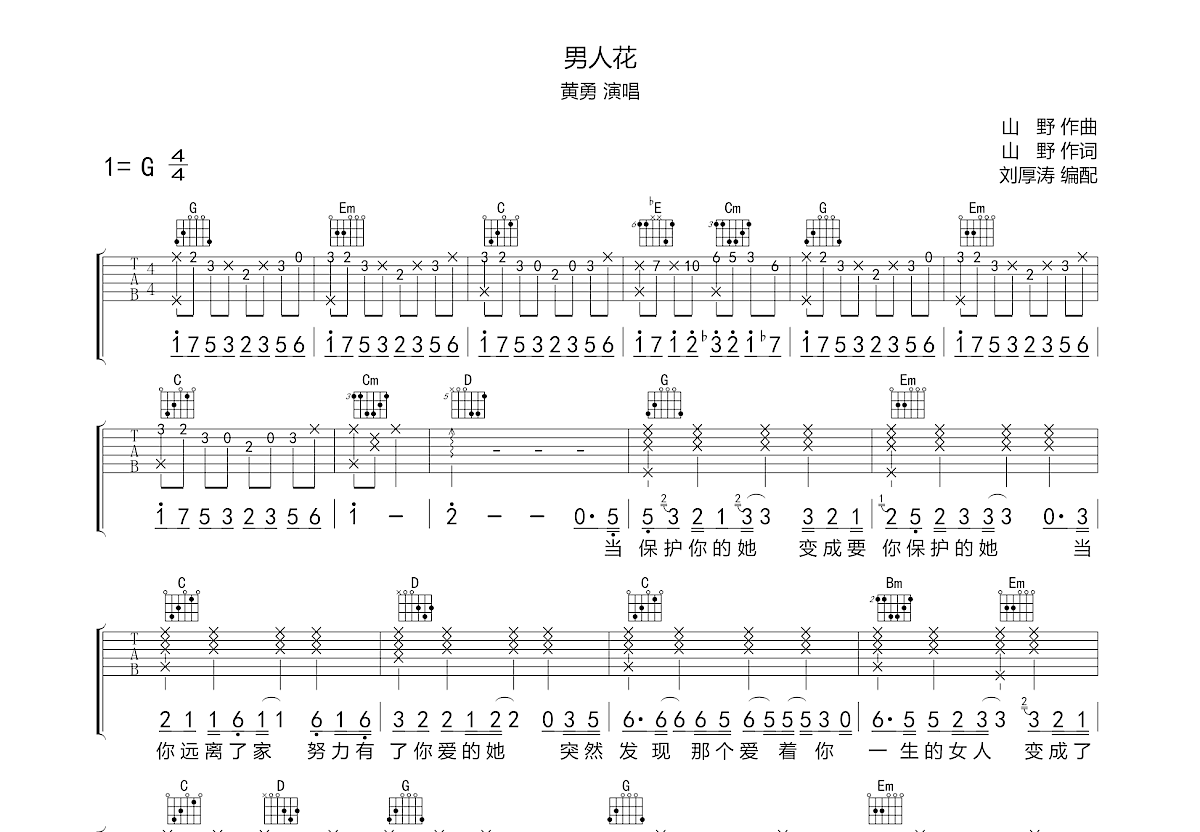 男人花吉他谱预览图