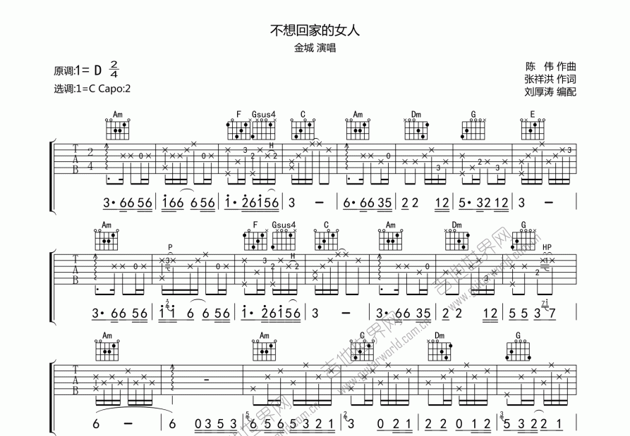 不想回家的女人吉他谱预览图