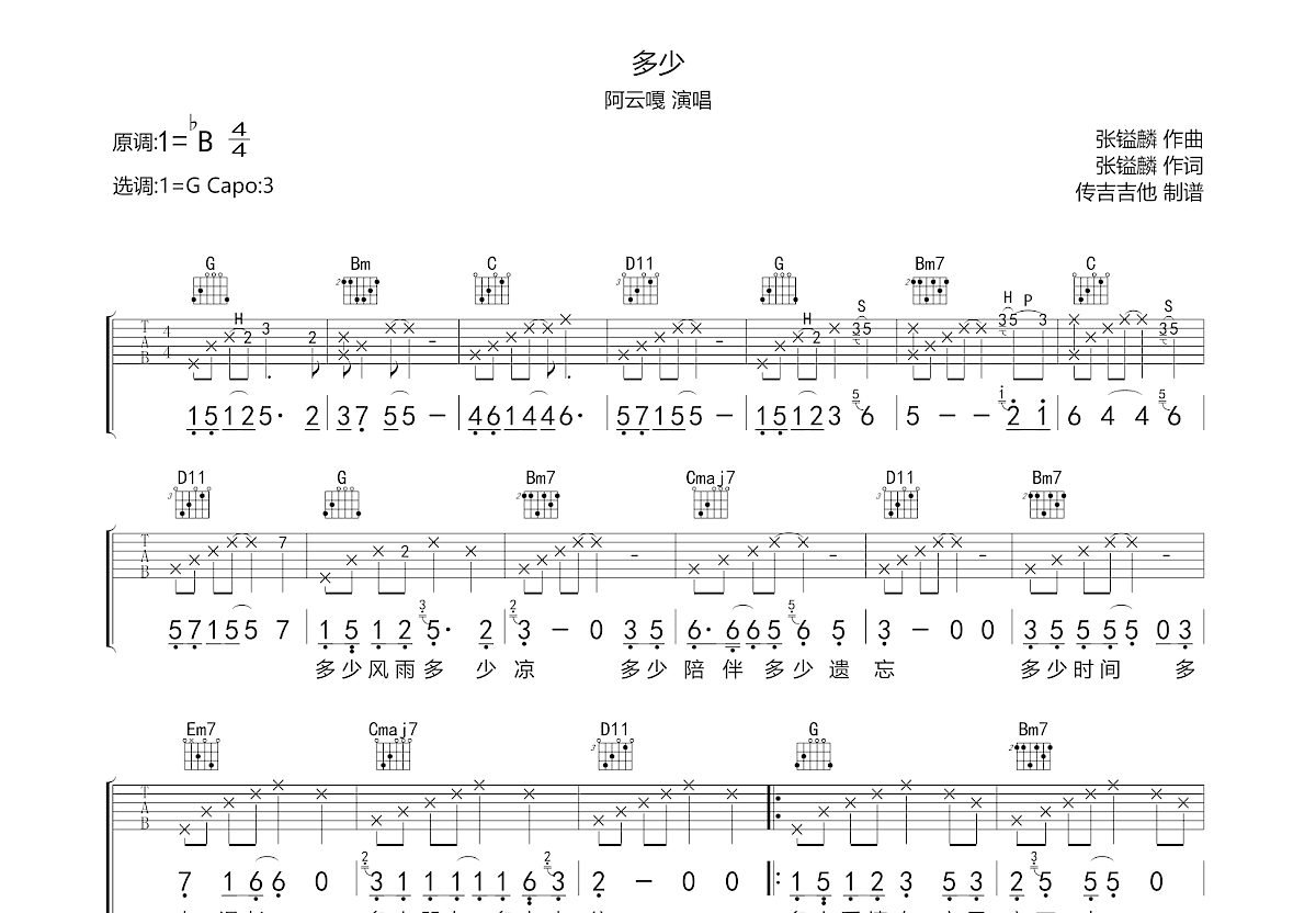 多少吉他谱预览图