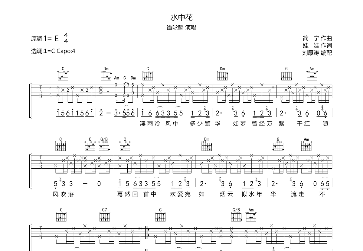 水中花吉他谱预览图