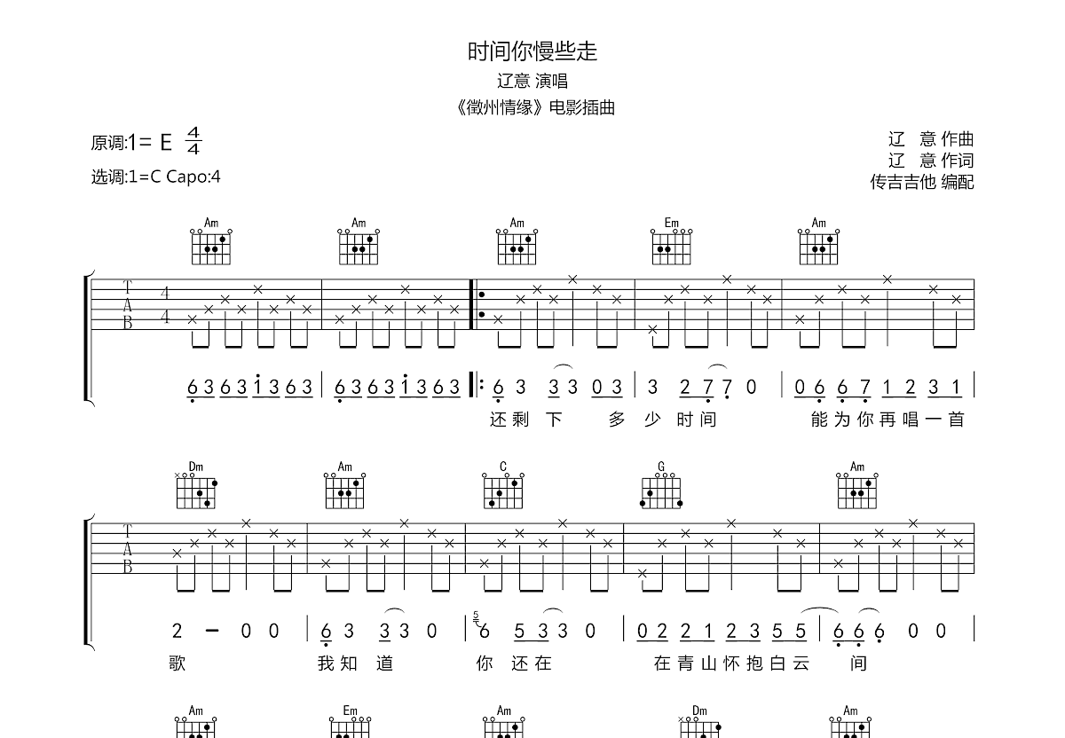 时间你慢些走吉他谱预览图