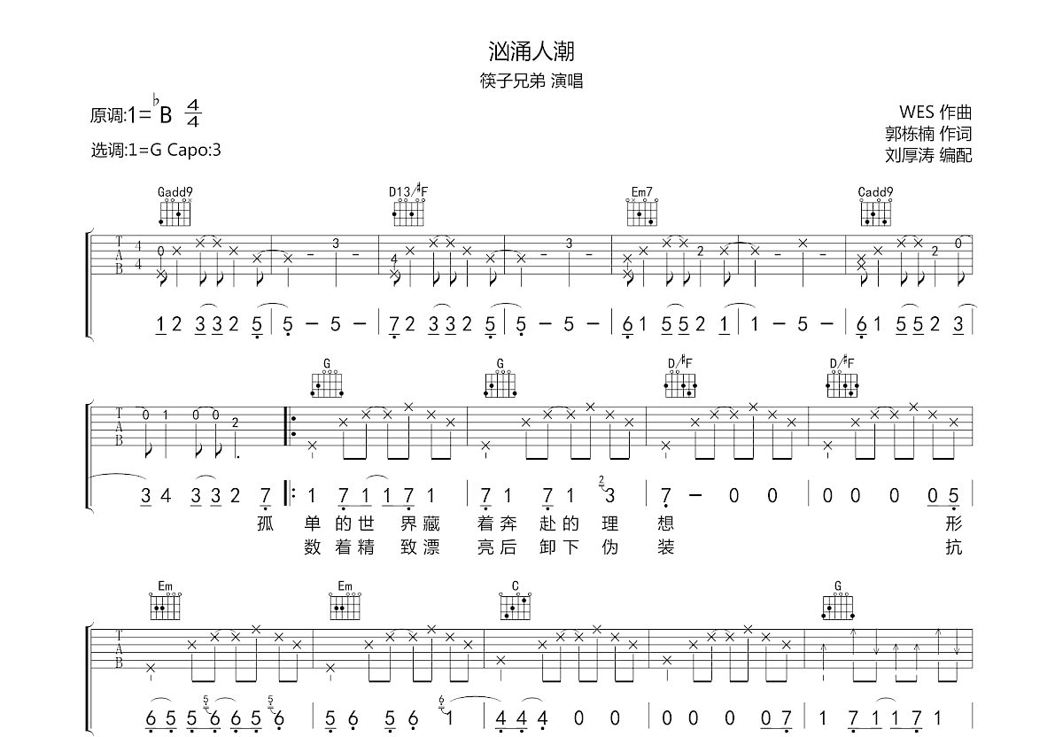 汹涌人潮吉他谱预览图