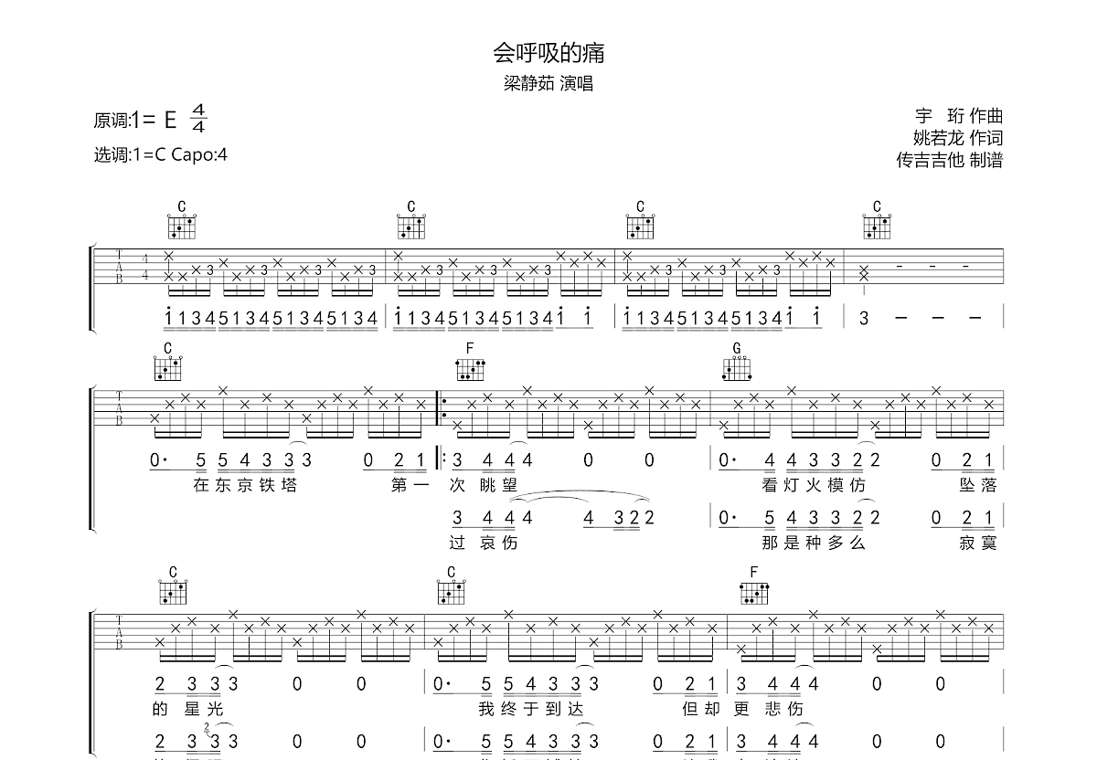 会呼吸的痛吉他谱预览图