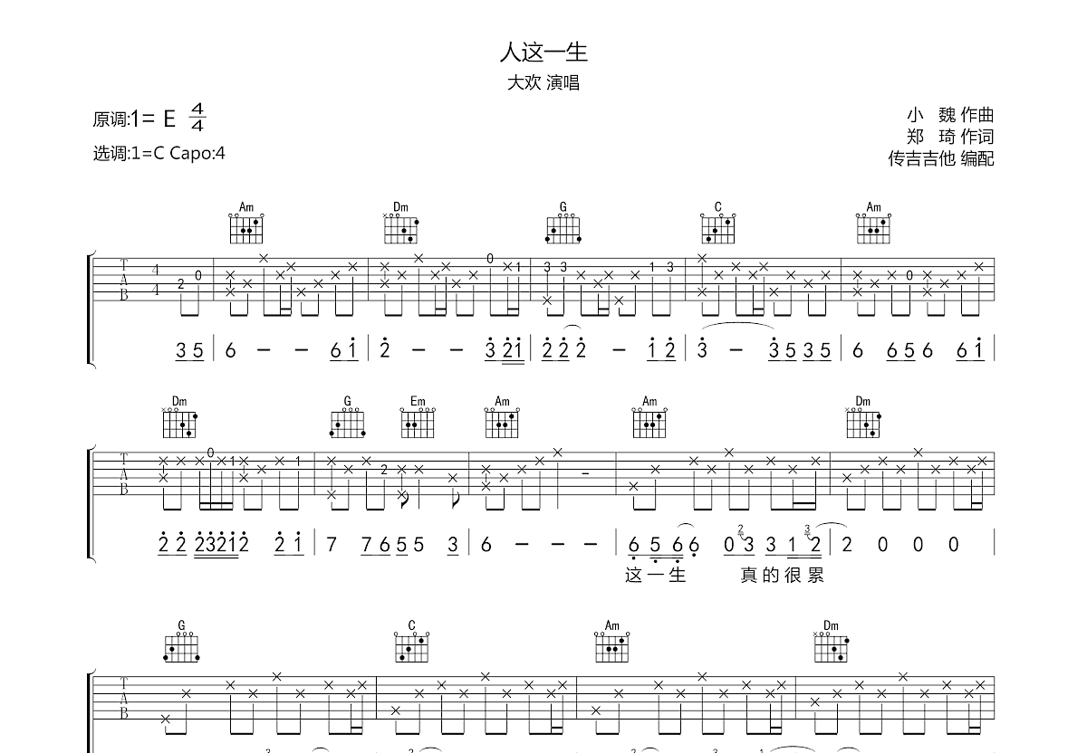 人这一生吉他谱预览图