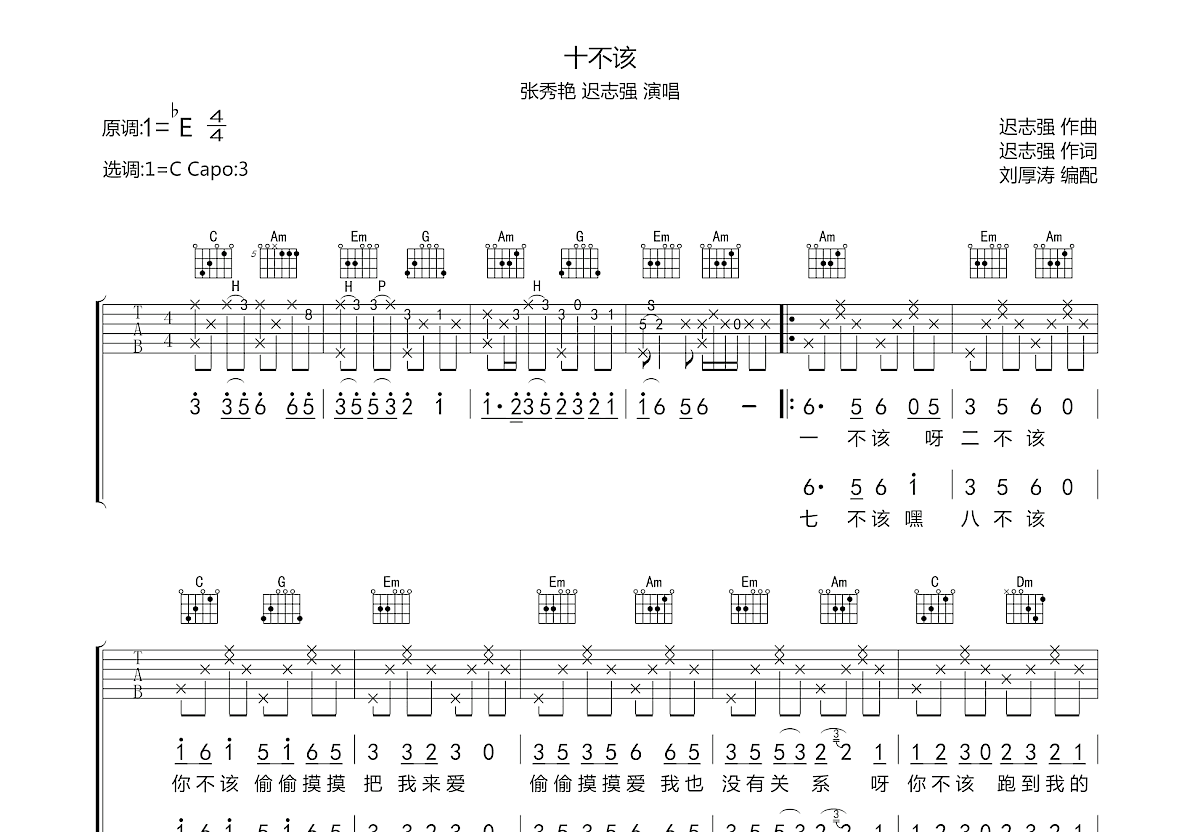 十不该吉他谱预览图