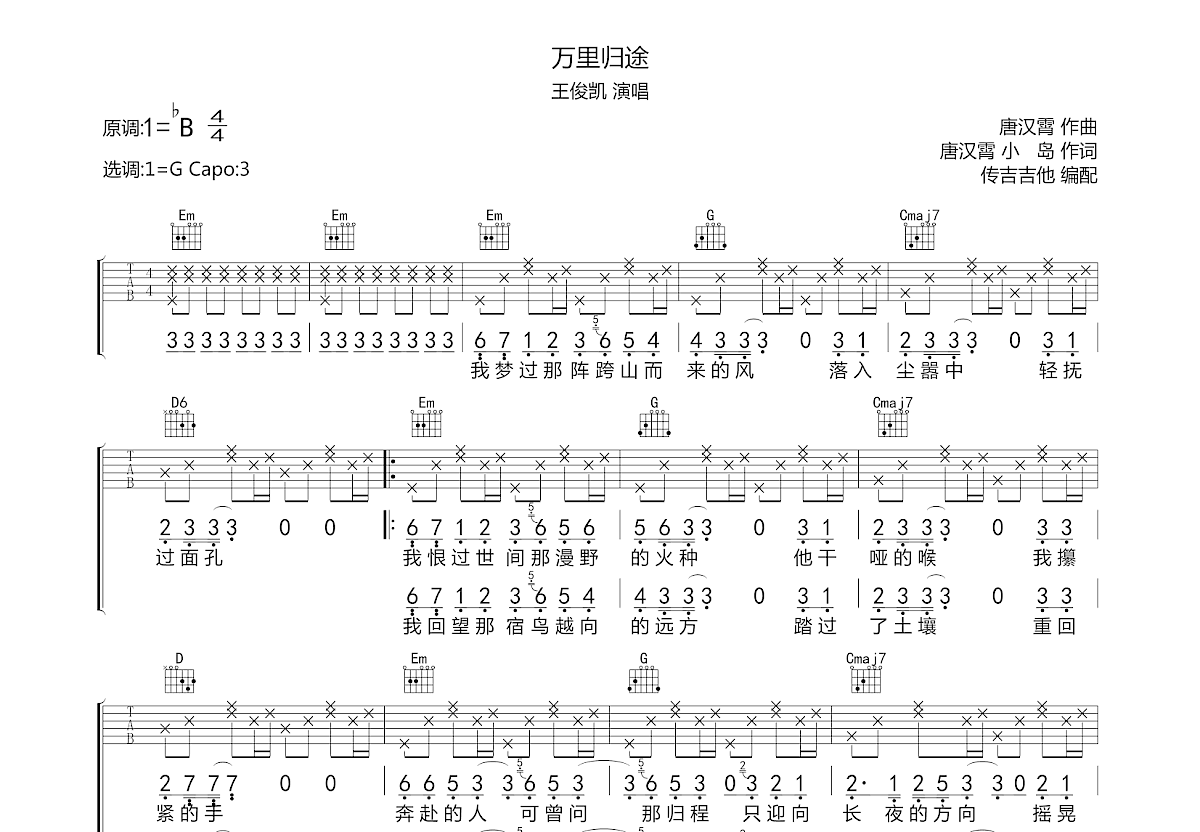 万里归途吉他谱预览图