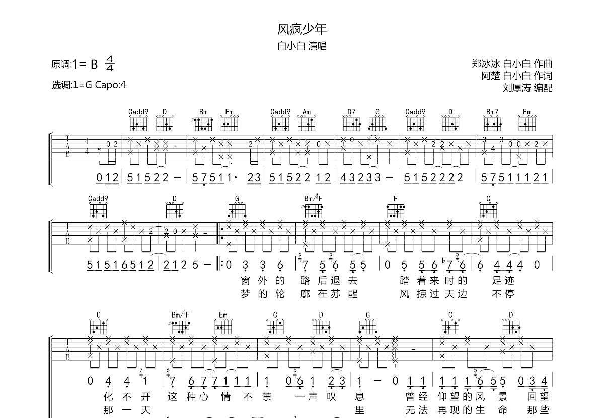 风疯少年吉他谱预览图