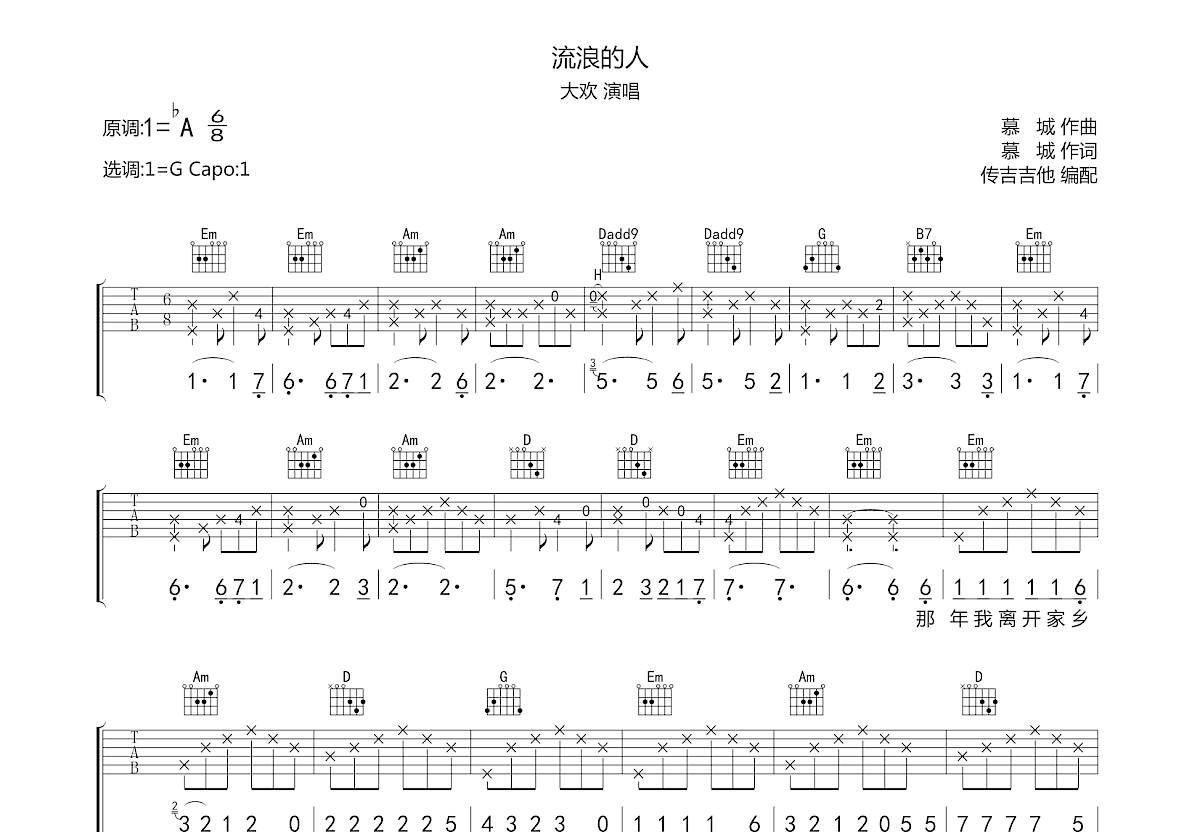 流浪的人吉他谱预览图