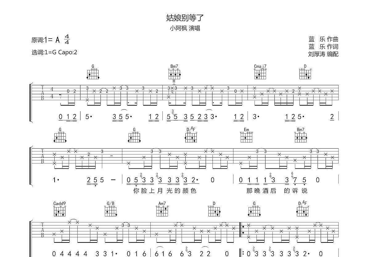 姑娘别等了吉他谱预览图