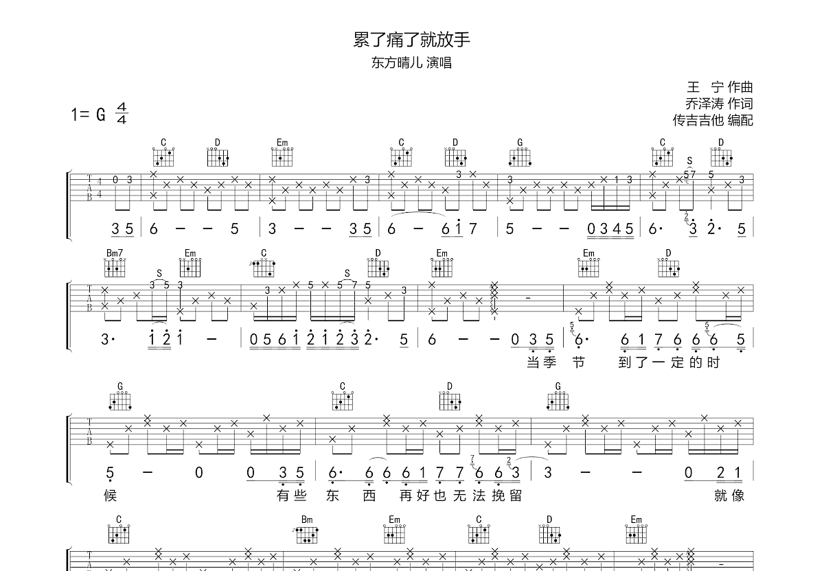 累了痛了就放手吉他谱预览图