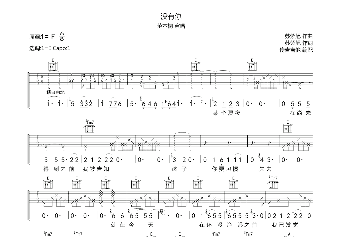 没有你吉他谱预览图