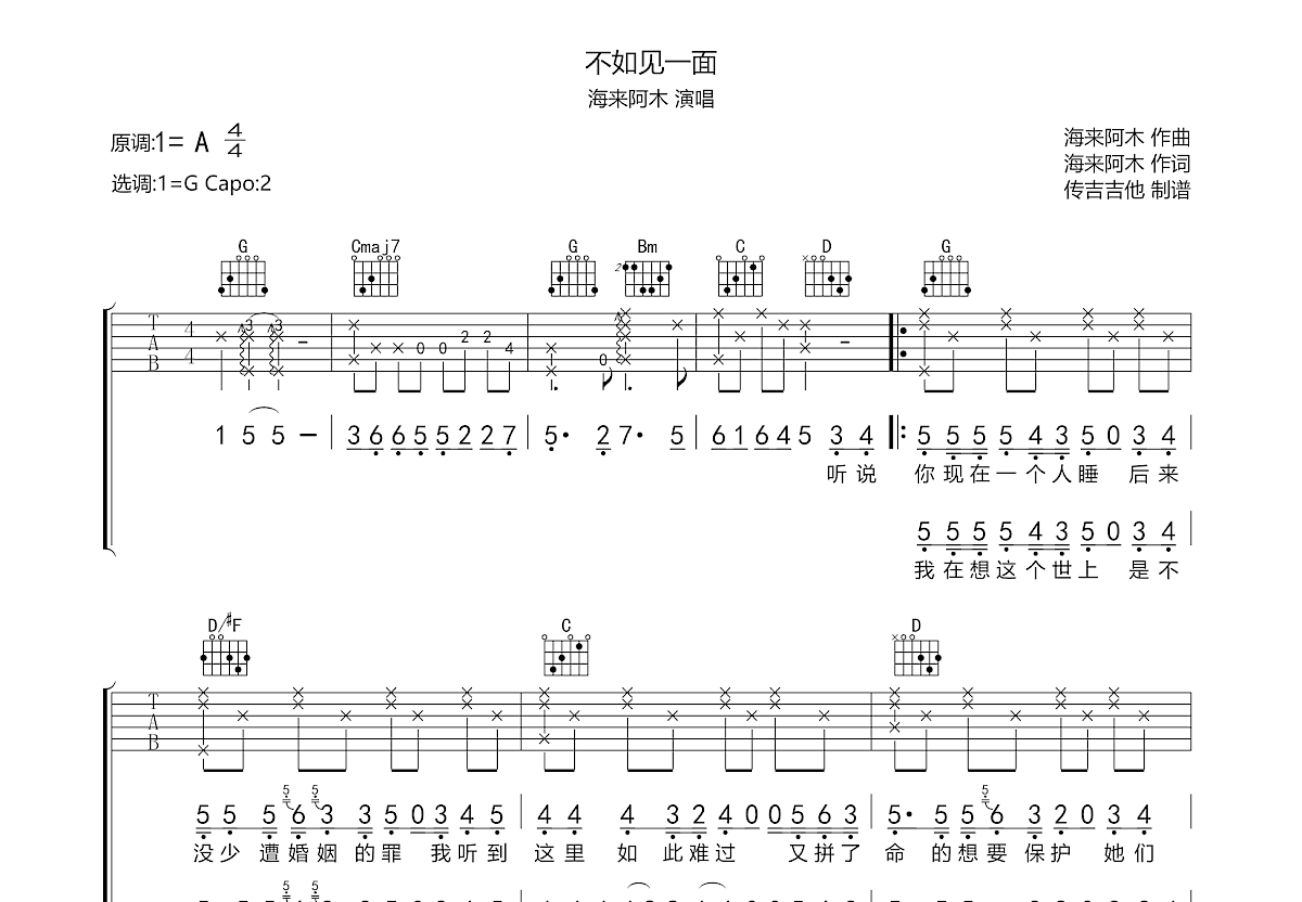 不如见一面吉他谱预览图