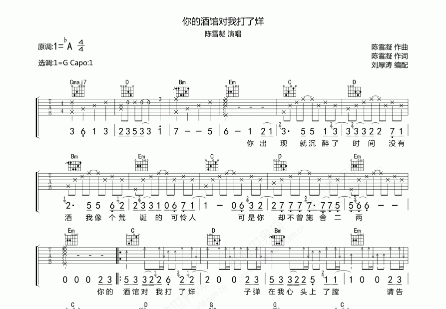 你的酒馆对我打了烊吉他谱预览图