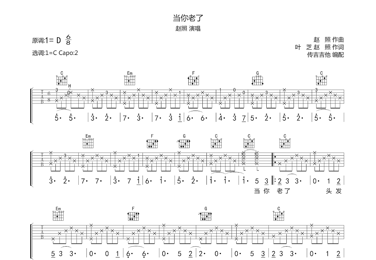 当你老了吉他谱预览图