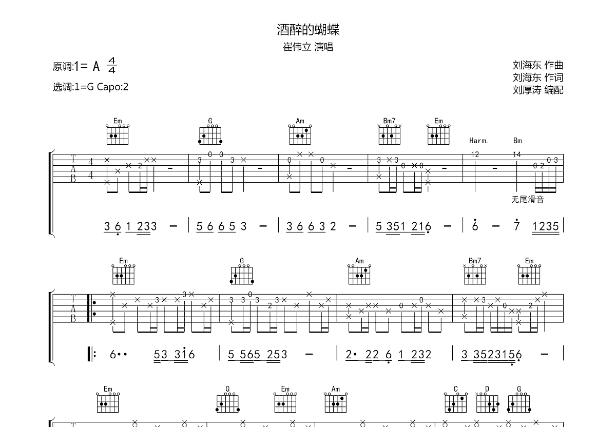 酒醉的蝴蝶吉他谱预览图