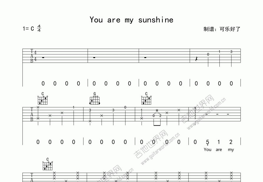 You are my sunshine吉他谱预览图