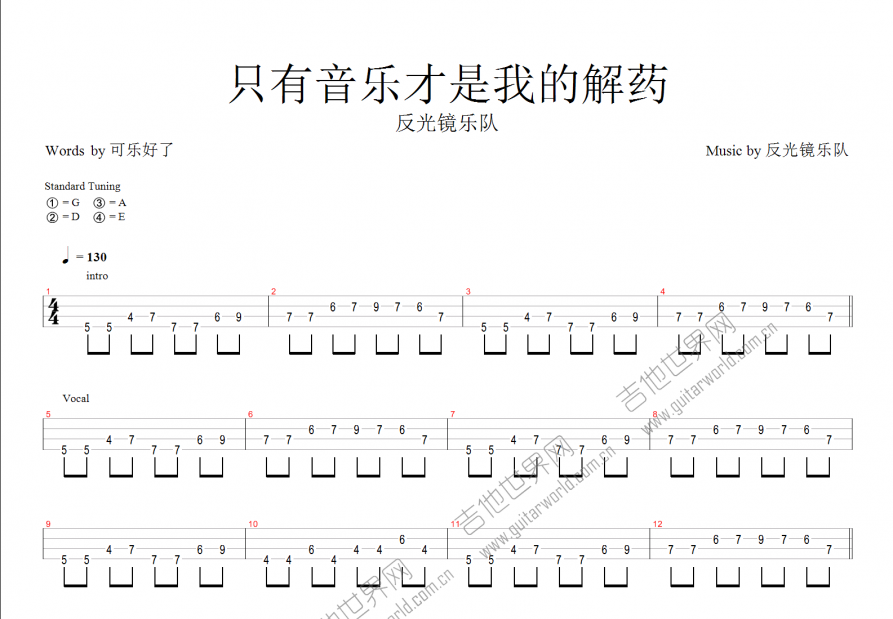 只有音乐才是我的解药 bass谱吉他谱预览图