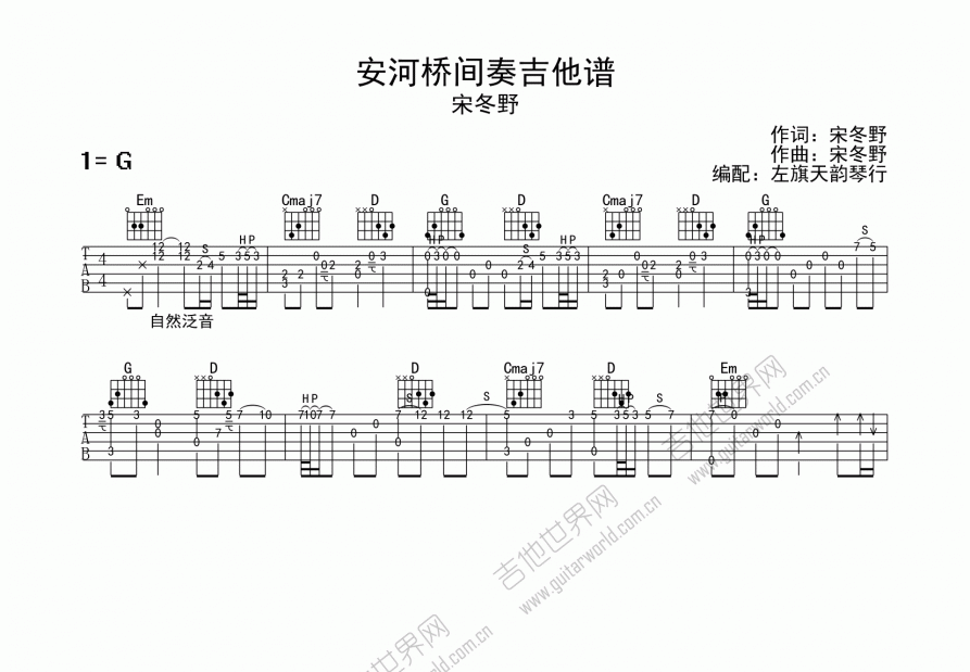 安河桥间奏吉他谱预览图